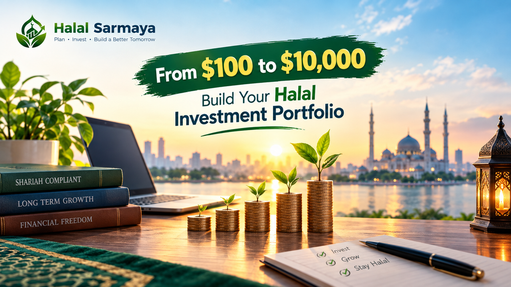 How to Build a Halal Investment Portfolio: $100 and $1,000 portfolio examples with Shariah-compliant investment allocation, diversification, regular investing, and long-term growth strategies.